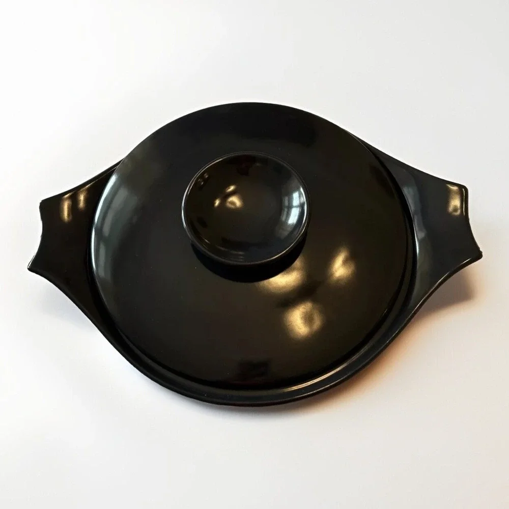 Monterey Pottery Casserole Dish OS Black Lidded Side‎ Handles Retro Kitchen